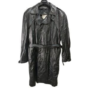 Men's Vintage Berman's Size 50M Black Leather Lined & Belted Trench Coat